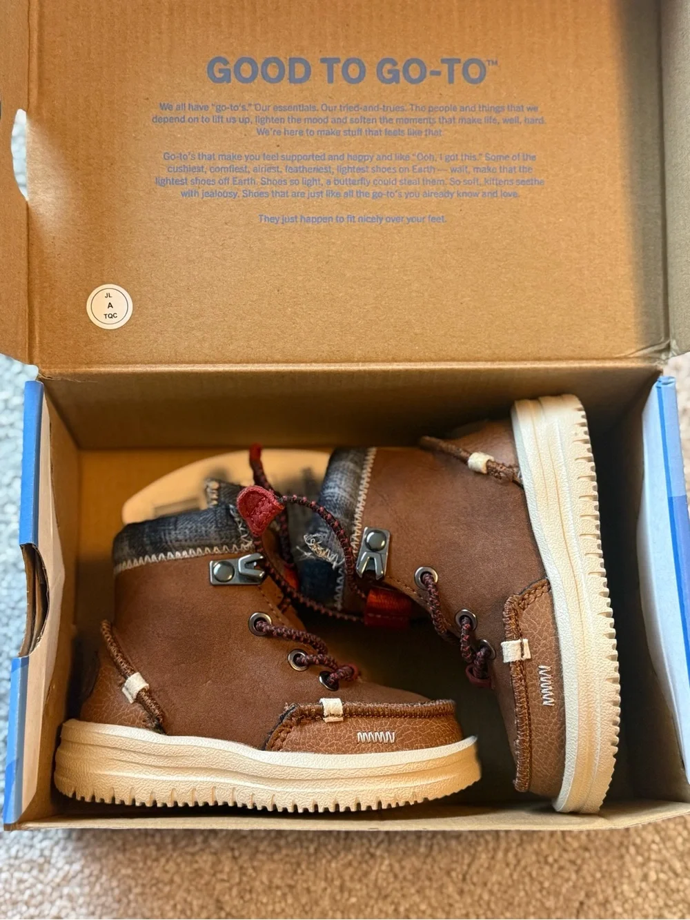 Hey Dude Brown Suede Lace-Up Kids Ankle Boots with Red Accents
